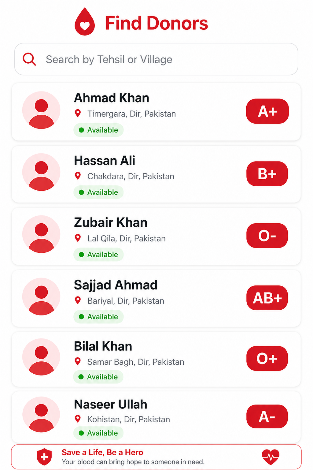 Find donors screen