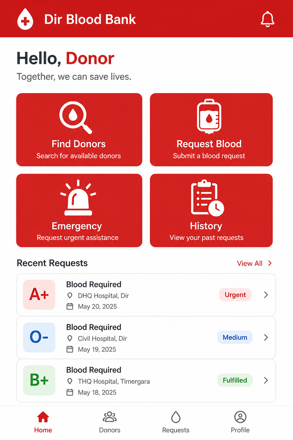 Home dashboard screen